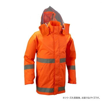 優れた耐水圧で暴風雨にも強さを発揮3レイヤー構造の生地で、耐水圧20000mmを叶え、雨中の作業をサポート。視界を遮らない大型フードや二重袖、水抜き穴などの気配りも万全。水の侵入を防ぐ、裾ベルクロ調整。【洗濯について】※必ず手洗いで行って下さい。※水洗いで、洗剤・タワシなどは使用しないで下さい。※洗濯後はすぐにたたまず、風通しの良いところに干して水気を取って下さい。【保管について】※風通しの悪い場所に放置しないで下さい。※よく乾燥させてください。※脱水、乾燥機などを使用しないで下さい。※汚れたまま放置せず、水洗いで落として下さい。※直射日光の当たらない場所で干して下さい。※濡れたまま、高温多湿の状態で保管すると劣化する場合があります。サイズ適応身長:約165〜170cm、適応胸囲:約90〜98cm、適応胴囲:約78〜88cm個装サイズ：32×25×5cm重量約1000g個装重量：1000g素材・材質表面:ポリエステル裏面:PUコーティング裏地:ナイロントリコット仕様補足情報:耐水圧20000mm、透湿度5000g使用用途例:消防団、インフラ、路上作業、作業服・ワークウェア機能・特徴:防水・撥水、耐水圧が高い、高視認、透湿ベルクロ袖、二重袖、ベンチレーション、背中反射材、収納袋、ひよく仕立て、無裁縫仕立て、まわるフード、パノラマフード、取り外しフード生産国ミャンマーfk094igrjs
