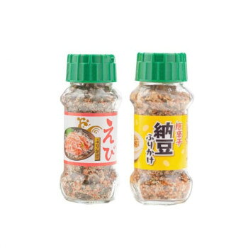 ふりかけセットえびふりかけは、海老と鰹節・のり・ごま等とブレンドした、海老の風味豊かなふりかけです。唐辛子納豆ふりかけは、風味豊かな納豆とピリ辛唐辛子のくせになる旨さを楽しめるふりかけです。ほかほかご飯、おむすび、お弁当にふりかけて、お召し上がり下さい。内容量えびふりかけ:85g/個、唐辛子納豆ふりかけ:90g/個サイズ個装サイズ：34.8×17.2×43.5cm重量2625g個装重量：12000g仕様賞味期間：製造日より360日セット内容えびふりかけ:85g×15個唐辛子納豆ふりかけ:90g×15個生産国日本栄養成分(100g当たり)えびふりかけ:熱量:387kcal、たんぱく質:18.4g、脂質:12.5g、炭水化物:50.1g、食塩相当量:10.7g唐辛子納豆ふりかけ:熱量:351kcal、たんぱく質:12.8g、脂質:3.9g、炭水化物:66.2g、食塩相当量:10.4g原材料名称：ふりかけ【えびふりかけ】炒りごま(国内製造)、海老風味顆粒(コーンスターチ、乳糖、その他)、ポテトフレーク、あみえび、ぶどう糖、鰹風味顆粒(乳糖、食塩、鰹節粉末、砂糖、その他)、脱脂小麦胚芽、めんたいこ顆粒(食塩、乳糖、砂糖、澱粉、その他)、のり、食塩、あおさ、醤油、でん粉、砂糖、デキストリン、トマトパウダー/調味料(アミノ酸等)、加工でん粉、卵殻Ca、着色料(カロチノイド、ラック、カラメル、紅麹)、貝Ca、酸化防止剤(V.E)、甘味料(ステビア、カンゾウ)、(一部に卵・乳成分・小麦・えび・大豆・豚肉・ごまを含む)【唐辛子納豆ふりかけ】ポテトフレーク(アメリカ製造、バングラデシュ製造)、唐辛子顆粒(乳糖、唐辛子、砂糖、その他)、ぶどう糖、納豆、顆粒醤油(デキストリン、醤油、食塩)、でん粉、食塩、唐辛子、砂糖、醤油、のり、デキストリン、ポークエキスパウダー、酵母エキス、乾燥鶏肉粉末、トマトパウダー、抹茶、鰹節粉末、あおさ、野菜エキスパウダー、発酵調味料、こしょう/調味料(アミノ酸等)、加工でん粉、着色料(カラメル、カロチノイド、ラック)、貝Ca、甘味料(ステビア、カンゾウ)、(一部に乳成分・小麦・大豆・鶏肉・豚肉・ゼラチンを含む)アレルギー表示卵、乳、小麦、えび、ごま、大豆、鶏肉、豚肉、ゼラチン（原材料の一部に含んでいます）保存方法直射日光などの高温や多湿を避けて、保存してください。製造（販売）者情報製造者:株式会社みなり/広島県東広島市河内町下河内636fk094igrjs