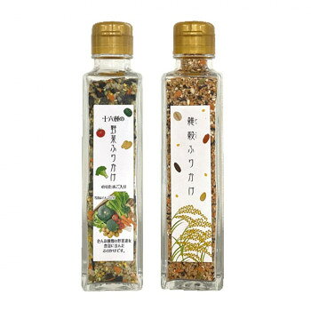 風味ゆたかなふりかけお好みのお料理に振りかけてお召し上がりください。【十六種の野菜ふりかけ】十六種の野菜(ブロッコリー、南瓜、人参、パセリ、苦瓜、ケール、ゴボウ、レンコン、じゃが芋、グリーンピース、小松菜、セロリ、ほうれん草、トマト、チンゲン菜、モロヘイヤ)を盛り込んだふりかけです。のりとたまごを使用し、お子様にも食べやすい甘みのある味に仕上げてあります。野菜のフレークを使用し、彩り豊かで健康的なイメージ。ほかほかご飯、おむすび、お弁当にふりかけて、お召し上がり下さい。【雑穀ふりかけ】多彩な雑穀をパフ化加工し風味・食感を食べやすくしたふりかけです。ほかほかご飯、おむすび、お弁当にふりかけて、お召し上がりください。内容量十六種の野菜ふりかけ(60g)・雑穀ふりかけ(70g)×各15個サイズ個装サイズ：21.7×18.2×26.1cm重量個装重量：8000g仕様賞味期間：製造日より360日生産国日本栄養成分栄養成分表(100g当たり)【十六種の野菜ふりかけ】熱量 :367kcal　たんぱく質:11.3g　脂質 :7.6g　炭水化物:63.4g　食塩相当量:11.4g【雑穀ふりかけ】熱量 : 511.7kcal　たんぱく質 : 17.4g　脂質 : 33.7g　炭水化物 : 37.6g　-糖質:31.8g　-食物繊維5.8g　食塩相当量 : 7.6g　カルシウム:620mg　鉄:4.6mg原材料名称：ふりかけ【十六種の野菜ふりかけ】でん粉(国内製造)、ぶどう糖、ポテトフレーク、ごま、食塩、砂糖、ニンジンフレーク、麦芽糖、乾燥卵黄、デキストリン、のり、鰹節粉末、カボチャフレーク、ホウレンソウフレーク、発酵調味料、ほうれん草粉末、混合野菜粉末(大麦若葉、ケール、ブロッコリー、南瓜、その他)、醤油、抹茶、酵母エキス、スピルリナ粉末、あおさ、椎茸、レンコンパウダー、グリーンピース粉末、乾燥小松菜粉末、ゴボウ/調味料(アミノ酸等)、加工でん粉、着色料(カラメル、カロチノイド、クチナシ、紅花黄)、酸化防止剤(V.E)、(一部に卵・小麦・大豆・ごまを含む)【雑穀ふりかけ】炒りごま(国内製造)、砂糖、でん粉、食塩、穀物(もち玄米、はだか麦、うるち玄米、胚芽押麦、もち麦、もち黒米、もち赤米、もちきび、ハト麦、とうもろこし、ひえ、もちあわ、黒大豆(黒千石、黒豆)、黄大豆、小豆)、ニンジンフレーク、発酵調味料、鰹節粉末、ぶどう糖、魚醤、ホウレンソウフレーク、デキストリン、蛋白加水分解物、鰹エキス、粉末醤油、酵母エキス、野菜エキス/加工でん粉、着色料(パプリカ色素、クチナシ)、酸化防止剤(V.E)、(一部に小麦・大豆・豚肉・ごまを含む)アレルギー表示卵、小麦、ごま、大豆、豚肉（原材料の一部に含んでいます）保存方法直射日光などの高温や多湿を避けて、保存してください。製造（販売）者情報製造者:株式会社みなり広島県東広島市河内町下河内636fk094igrjs