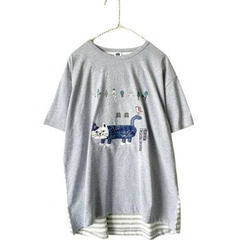 クスグルジャパン 天竺ニット ラフサイズTシャツ マチルダさん柄 杢グレー 24-7131
