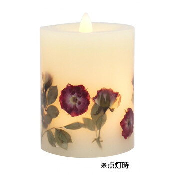 光に透ける押し花が美しい!本物の炎のように揺らめくLEDキャンドル。贈り物にも最適です!サイズφ8.5×H10.5cm個装サイズ：9×9×11cm重量個装重量：150g素材・材質キャンドル・プラスチック仕様電池:単4電池3本(別売)連続点灯時間300時間(目安)※電池の性能、気温などにより変動いたします。生産国中国fk094igrjs