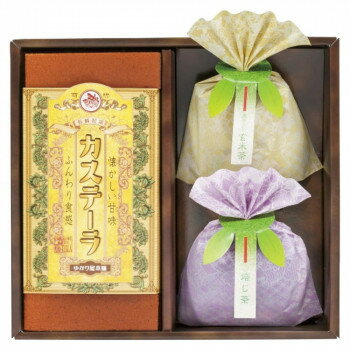 カステラと緑茶の詰合わせ昔ながらの製法でふっくらと焼き上げたカステラと緑茶ティーバッグを詰合せました。内容量カステーラ:7切、ほうじ茶ティーバッグ:2g、抹茶入玄米茶ティーバッグ:2gサイズ個装サイズ：23.2×21×8cm重量個装重量：410g仕様賞味期間：製造日より90日セット内容カステーラほうじ茶ティーバッグ抹茶入玄米茶ティーバッグ生産国日本栄養成分カステラ:エネルギー318kcal たんぱく質6.4g脂質4.0g炭水化物64.2g食塩相当量0.1g(製品100gあたり)原材料名称：カステラ、緑茶長崎製法カステーラ:卵(国産)、砂糖、小麦粉、水飴、蜂蜜/ソルビット抹茶入り玄米茶ティバッグ:緑茶(国産)、米(国産)、抹茶(国産)、クロレラほうじ茶ティーバッグ:緑茶(国産)アレルギー表示卵、小麦（原材料の一部に含んでいます）保存方法常温での保存製造（販売）者情報ゆかり屋本舗株式会社広島県広島市安佐北区口田南1丁目25番27号fk094igrjs