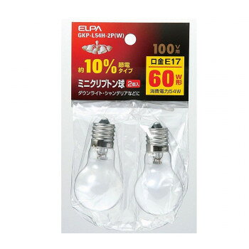おすすめ60W形約10%節電タイプ。アルゴンガスよりも熱伝導率の低いクリプトンガスの封入で長寿命を実現した電球です。外径のコンパクト化によってスポットライト、ダウンライトなど幅広く使用できます。サイズ全長67×バルブ径35mm個装サイズ：3.5×8.2×14cm重量個装重量：30g仕様定格電圧:100V定格消費電力:54W定格寿命:約2000時間口金:E17入数:2個カラー:ホワイト生産国日本fk094igrjs