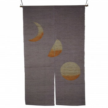 麻のれん 月の満ち欠け(手描き・厚手) NO-10 グレー 約巾88×丈150cm
