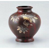 竹中銅器 銅製花瓶 山本秀峰作 壺 楓に鳥 76-06