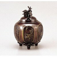 竹中銅器　香炉　能作吉秀作　花鳥六面間取香炉　121-07
