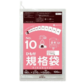 食品対応で保存袋としても使用可能低密度ポリエチレンのツルツル素材のひも付規格袋10号です。0.02mm厚で商品の仕分けや梱包に役立ちます。A5リングファイルが入るくらいの大きさです。食品対応の袋なので、保存袋としても使用できます。厚生労働省が定める検査基準に適合し、食品に悪影響を及ぼす有害物質が含まれないことを証明しています。(検査機関:一般社団法人 新日本検定協会)食品衛生法・食品、添加物等の規格基準(昭和34年厚生省告知第370号)に適合しています。RoHS指定適合商品です。※お届けが法人の場合は、お届け先の住所に法人名(屋号)の記載をお願いいたします。※北海道・沖縄・離島へのお届けは別途送料が発生いたします。サイズW180×H270×厚み0.020mm個装サイズ：25.5×41.5×30.5cm重量個装重量：16100g素材・材質LDPE仕様カラー:透明RoHS指定適合商品セット内容100枚×100冊生産国ベトナムfk094igrjs