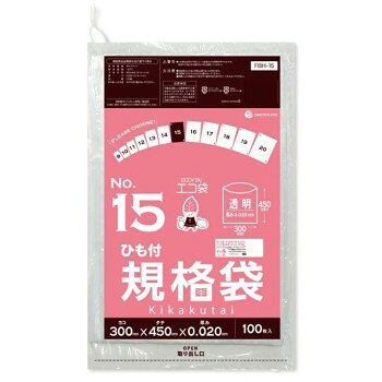 ECO TAI　エコ袋　No.15　ひも付規格袋 FBH-15 透明 100枚×40冊