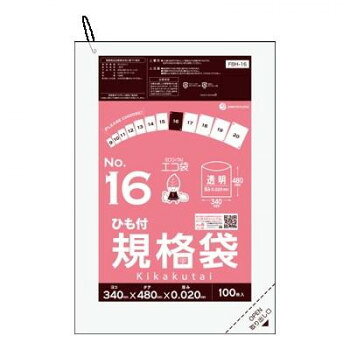 ECO TAI　エコ袋　No.16　ひも付規格袋 FBH-16 透明 100枚×30冊