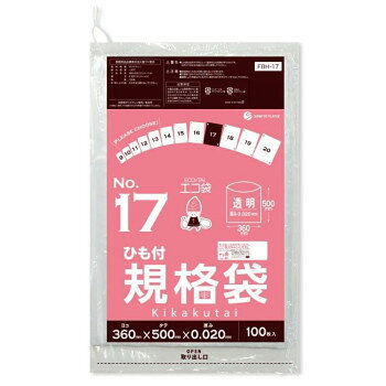 食品対応で保存袋としても使用可能低密度ポリエチレンのツルツル素材のひも付規格袋17号です。0.02mm厚で商品の仕分けや梱包に役立ちます。BOXティッシュ(5個)が入るくらいの大きさです。食品対応の袋なので、保存袋としても使用できます。厚生労働省が定める検査基準に適合し、食品に悪影響を及ぼす有害物質が含まれないことを証明しています。(検査機関:一般社団法人 新日本検定協会)食品衛生法・食品、添加物等の規格基準(昭和34年厚生省告知第370号)に適合しています。RoHS指定適合商品です。※お届けが法人の場合は、お届け先の住所に法人名(屋号)の記載をお願いいたします。※北海道・沖縄・離島へのお届けは別途送料が発生いたします。サイズW360×H500×厚み0.020mm個装サイズ：36.5×30.5×26.8cm重量個装重量：17900g素材・材質LDPE仕様カラー:透明RoHS指定適合商品セット内容100枚×30冊生産国ベトナムfk094igrjs
