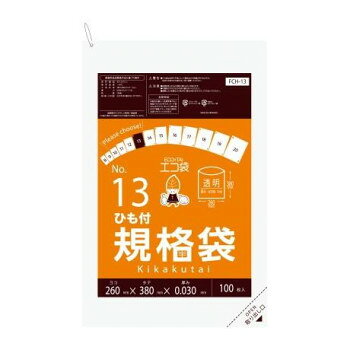 ECO TAI　エコ袋　No.13　ひも付規格袋 FCH-13 透明 100枚×30冊