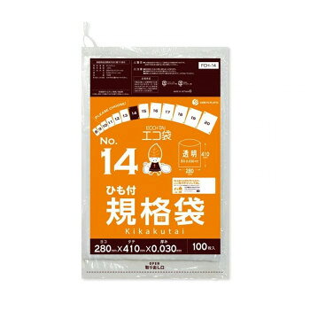 ECO TAI　エコ袋　No.14　ひも付規格袋 FCH-14 透明 100枚×30冊