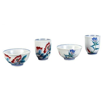 日本製　伝統工芸　九谷焼 睦揃 リンドウと山茶花 N140-01