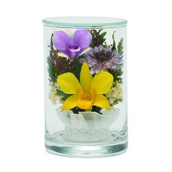 花に埃がかからないガラスに閉じ込めたドライフラワーです。サイズ約直径63×高さ100mm個装サイズ：10×10×14cm重量約200g個装重量：220g素材・材質ガラス、ドライフラワー生産国タイfk094igrjs
