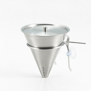 円錐のコーナーポットです。フタ付きのため見た目もスッキリ!サイズ164×155×165m/m個装サイズ：16.5×16.2×18cm重量375g個装重量：480g素材・材質本体・フタ・ホルダー/18-8ステンレスツマミ/真鍮、ニッケルメッキ...