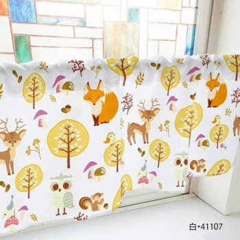 カフェカーテン 秋の森 1000×450mm　白・41107