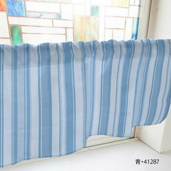 カフェカーテン モノトーンストライプ 1000×450mm　青・41287