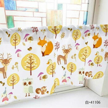 カフェカーテン 秋の森 800×450mm　白・41106