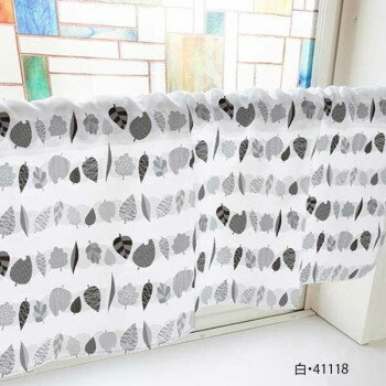 カフェカーテン 色んな形 葉っぱ 800×450mm　白・41118