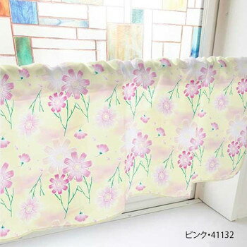 カフェカーテン コスモス 800×450mm　ピンク・41132