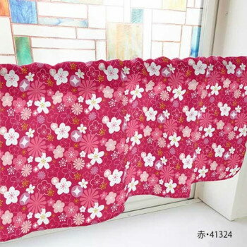 カフェカーテン 花 800×450mm　赤・41324
