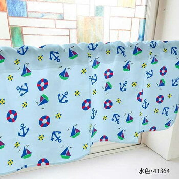 カフェカーテン 錨 800×450mm　水色・41364
