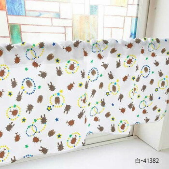 カフェカーテン カブトムシ クワガタ セミ 800×450mm　白・41382