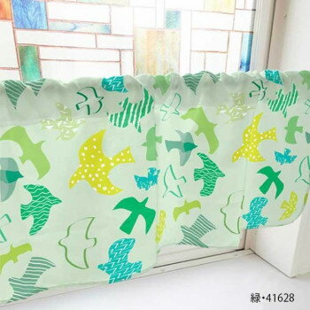 カフェカーテン 鳥 800×450mm　緑・41628