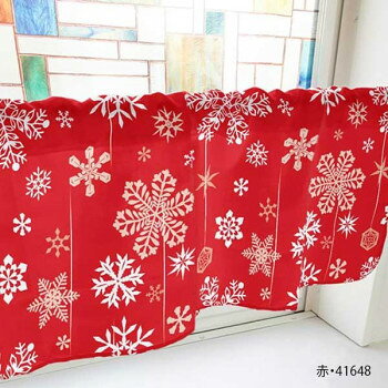 カフェカーテン 雪の結晶 800×450mm　赤・41648