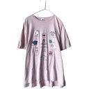クスグルジャパン 天竺ニット ラフサイズTシャツ クスグルハピネス柄 ピンク 24-7133