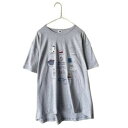 クスグルジャパン 天竺ニット ラフサイズTシャツ クスグルハピネス柄 杢グレー 24-7133