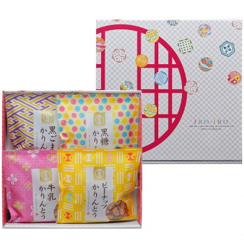 贈り物に!4種類のフレーバーを楽しめるかりんとう詰め合わせです。※着時間指定不可の商品です。内容量黒ごまかりんとう45g×1、黒糖かりんとう45g×1、牛乳かりんとう45g×1、ピーナッツかりんとう45g×1サイズ個装サイズ：23.5×24×5.5cm重量個装重量：357g仕様化粧箱入賞味期間：製造日より120日生産国日本アレルギー表示乳、小麦、落花生（原材料の一部に含んでいます）fk094igrjs