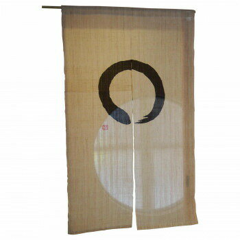 麻のれん 生成りに墨黒の円(きびら) 生成り・黒 約巾88×丈150cm