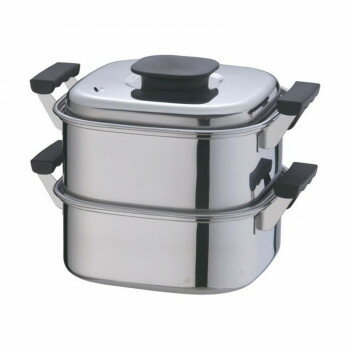 神子島製作所　桃印　18-0角型蒸器　22cm　2段　AMS69222