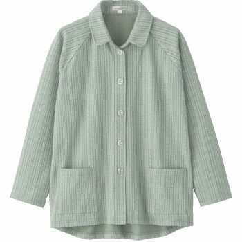 ケアファッション カット衿付マグネット釦カーディガン(指先ストレッチ)(婦人) グリーン M〜L 82060221