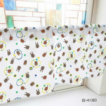 カフェカーテン カブトムシ クワガタ セミ 1000×450mm　白・41383