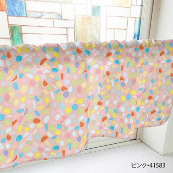 カフェカーテン タイル 1000×450mm　ピンク・41583