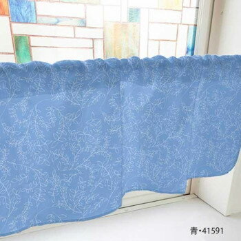 カフェカーテン 植物 1000×450mm　青・41591