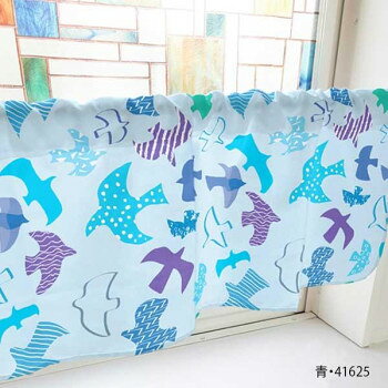カフェカーテン 鳥 1000×450mm　青・41625