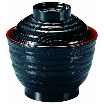 福井クラフト　3.5寸乱引木目小吸椀(蓋親) 黒内朱 33100130(3.0)