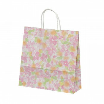 おすすめ淡い色合いのピンクやオレンジの花が咲きこぼれる華やかなデザインの手提げ袋です。洋菓子・和菓子・雑貨・小物・アパレルなど幅広いギフトに季節を問わずお使いいただけます。包装紙との組み合わせもおすすめです。優しい色合いとデザインは出産祝いやウェディングなど大切なシーンにも人気です。小売店様、業者様から一般の方にまでお中元・お歳暮・お土産など様々なシーンで活躍します。母の日ギフトにもおすすめです。サイズ巾320×マチ110×高さ320mm個装サイズ：11.9×34×46cm重量46g個装重量：2248g素材・材質紙質:晒クラフト(100g)紐:紙1本ヨリ(白)セット内容50枚生産国中国fk094igrjs