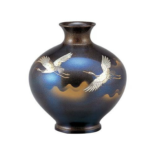 高岡銅器 銅製花瓶　伊井富雄作　福丸形　鶴　95-10