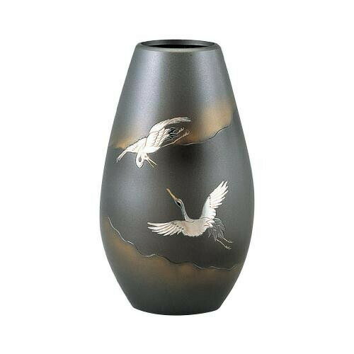 高岡銅器 銅製花瓶　砲形　双鶴　8号　96-03