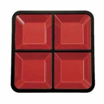 福井クラフト　8.5寸松花堂四つ仕切朱天黒(裏黒) 55008820