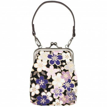 大西賢製販 Ripple ストラップ付き縦型がま口財布 桜づくし 黒 GMG16-TM004