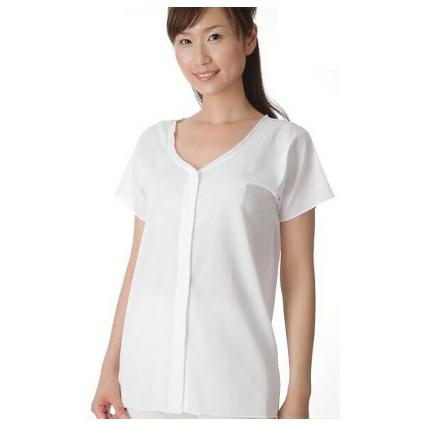 コべス　婦人クレープ前開き半袖　ホワイト　CH-3　LL