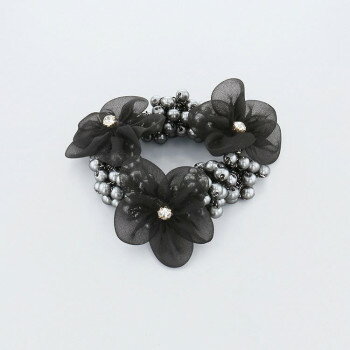 フラワーリング ヘアゴム シフォンフラワー×パール ブラック HHG1094-BK