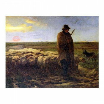 プリハード 複製画 ジャン・フランソワ・ミレー 夕暮れに羊を連れ帰る羊飼い 8号 額縁X52ゴールド