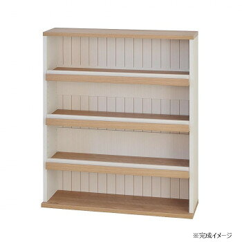 飾りながら収納出来る絵本棚お部屋に馴染むカントリーテイストが心地よい空間を演出します。コミック本だけでなく、CDやDVD・ブルーレイなど厚さ約11cmまでのものをディスプレイ出来ます。移動棚は取り外しが可能で3cm間隔で19段の高さに設定できます。奥行は同人誌サイズ(B5判)まで入る18.4cmです。圧迫感の少ない奥行は、部屋を広く感じさせます。必要工具:プラスドライバー、ゴムハンマー※組立家具を含む木材加工品は、組み立て方や設置環境によってサイズに誤差が生じる場合がございます。※また掲載商品の仕様等はメーカーのリニューアルに伴い、予告なく変更する場合もございますので予めご了承ください。※実物の商品になるべく近いお色になるよう努めておりますが、 お客様のご使用のモニターやブラウザなどの環境により、 色の見え方が実物と多少異なる場合がございます。 予めご了承ください。サイズ外寸:幅80×奥行25×高さ94cm個装サイズ：97×27×20cm重量15kg個装重量：16000g素材・材質パーチクルボードプリント化粧繊維板(MDF)仕様組立式低ホルムアルデヒド仕様耐荷重天板耐荷重:5kg棚板耐荷重:10kg生産国日本fk094igrjs