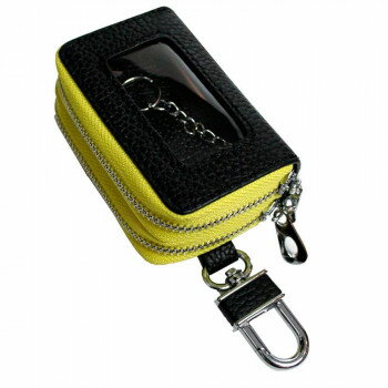 AWESOME(オーサム)　スマートキーケース　クリア窓付きダブルファスナータイプ　ブラック×ライム　ASK-CMW017